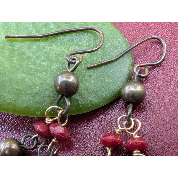 Vintage Bohemian Red Dangle Earrings - Picture 4 of 10